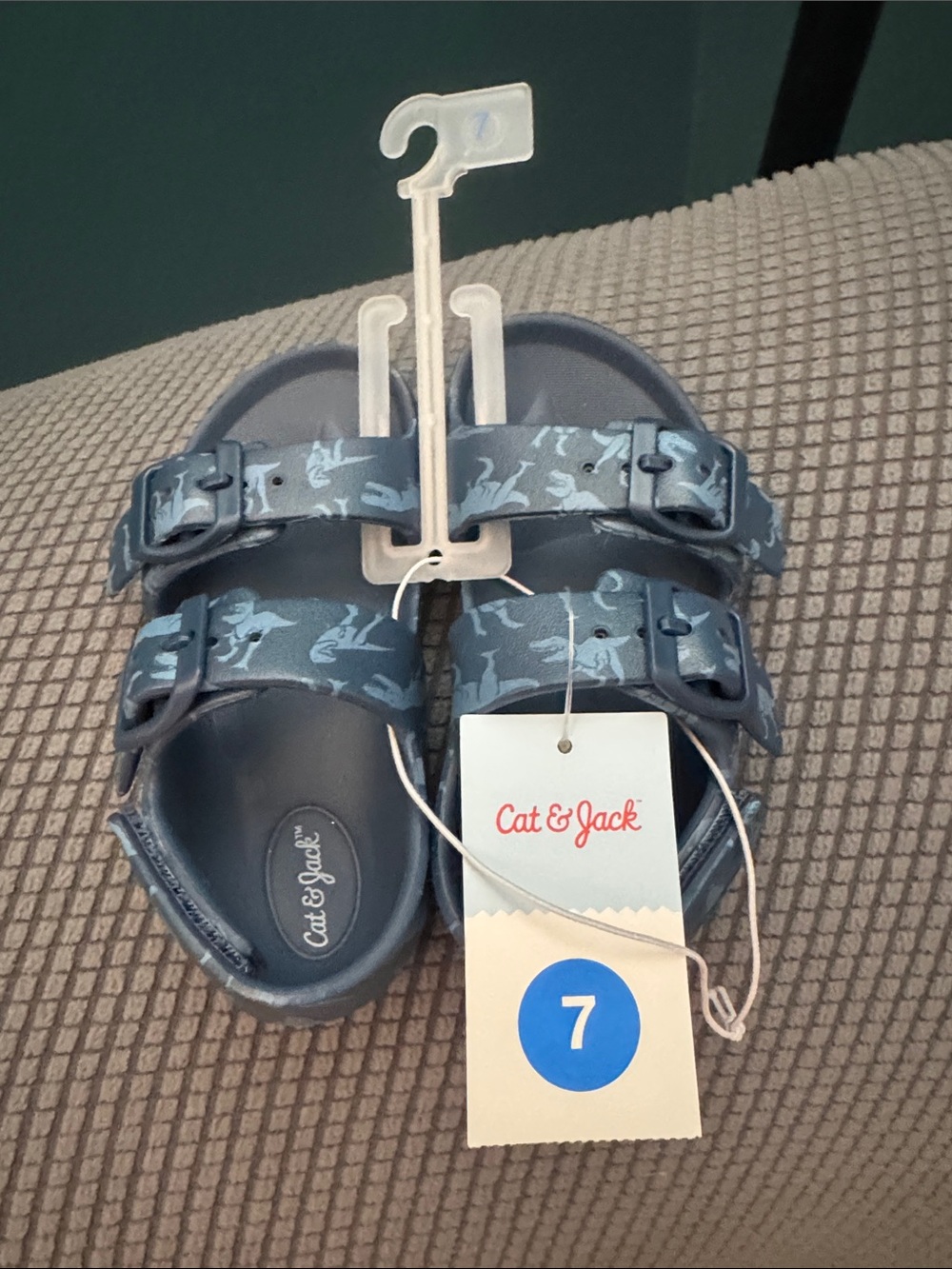 Cat & Jack Navy Sandals with Light-Blue Dinosaur 🦕 Print, Size 7, NWT.
